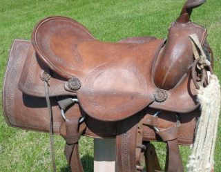 Old Vintage Antique Leather Cowboy Western Horse Saddle WIDE Wood Stirrups NO RE 2
