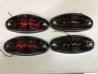 Rare Set 2 Pair Red Amber Anthes Marker Light Vintage Truck Trailer Car Glass