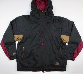 Vintage 90s Nike Acg Hooded Pullover Jacket Medium Black Maroon