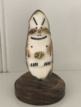 Vtg Billiken Scrimshaw Alaska Art Solid Gold Nugget Fossil Tooth Shape Inuit