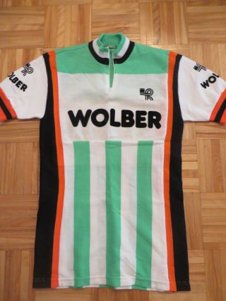 Vintage 1981 Wolber Kopa Wool Cycling Jersey Green White Orange Men M France