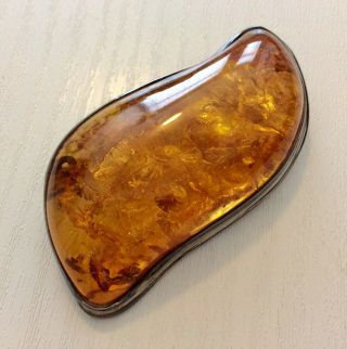 Very Large Vintage Solid Silver Amber Brooch Stunning