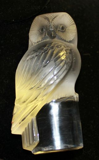 Vintage Lalique France Etched Signed Crystal Owl Figurine 3 - 1/2 Inch Tall Hibou