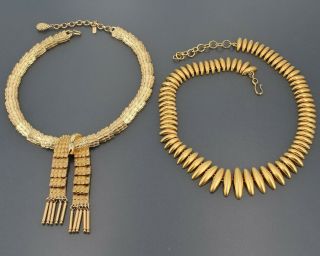 2 Vintage Goldtone Necklaces Signed Monet Runway Lariat Style & Graduated Link