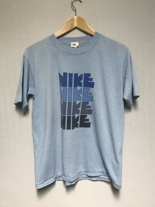 True Vintage 1970s 1980s Nike Logo T - Shirt Single Stitch Pinwheel Era Size Large 2