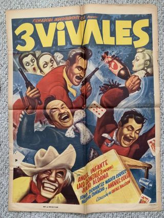 3 Vivales Art By Ernesto Garcia Cabral 1957 Rare Mexican Movie Poster