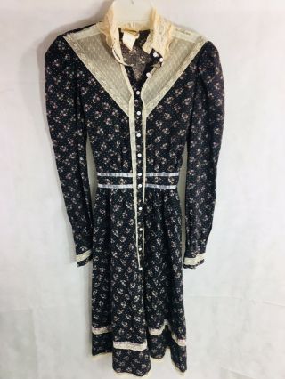 Vtg Gunne Sax Floral And Lace Prairie Dress Size 7 Full Button