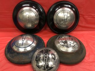 Vintage Set Of 4 W/extra Skin 1936–39 Ford Flathead V - 8 Hubcaps Coupe Pickup