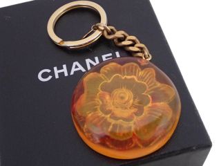 Auth Chanel Camellia Vintage 98a Key Holder Ring Orange/goldtone Resin - E38347