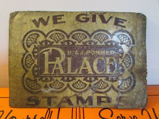 Vintage Early H&j Pommer Palace Stamps Tin Sign