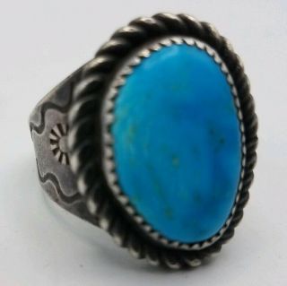 Vintage Mens Native American Silver And Turquoise Ring Grams,  Size11