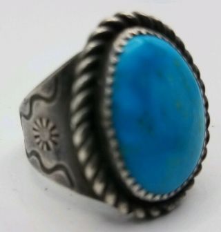 VINTAGE MENS NATIVE AMERICAN SILVER AND TURQUOISE RING grams,  Size11 4
