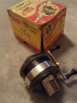 Early vintage Black & chrome Zebco 33 Spinning reel w/box,  paperwork very 3