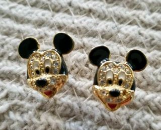 Disney Mickey Mouse Arribas Bros Swarovski Crystal Earrings Vintage
