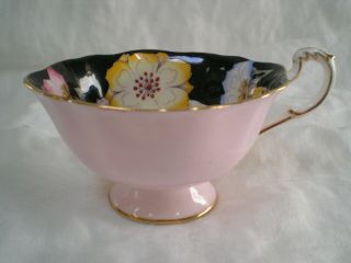 Vintage Paragon Bone China Floral,  Black & Pink Tea Cup & Saucer 3