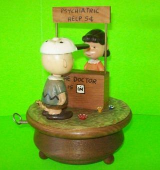 Anri Vintage Psychiatrist Peanuts Charlie Brown And Lucy Rotating Music Box 1968
