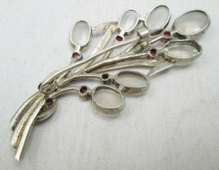 Antique Sterling Silver Cabochon Moonstone & Ruby Brooch Pin 2