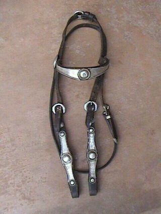 Vintage Simco Loaded Silver Engraved Domed Concho Browband Bridle Headstall