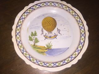 Quimper Plate Vtg French Hot Air Balloon Classic Theme 9 " Dinner Plate France