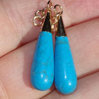 Quality 14k Gold Filled 40mm Large Tear Drop Turquoise Earrings Jackets