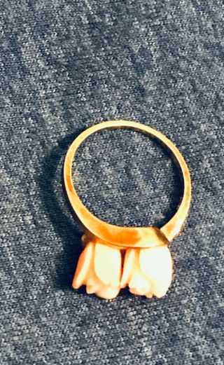 Vintage 14 Karat Gold Carved Coral Ring,  Earrings,  Pendant Charm Set Estate 3