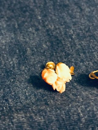 Vintage 14 Karat Gold Carved Coral Ring,  Earrings,  Pendant Charm Set Estate 4