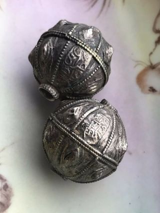Antique Yemenite Silver Badihi Globe Pendants - 28 Mm - Signed - 1900’s