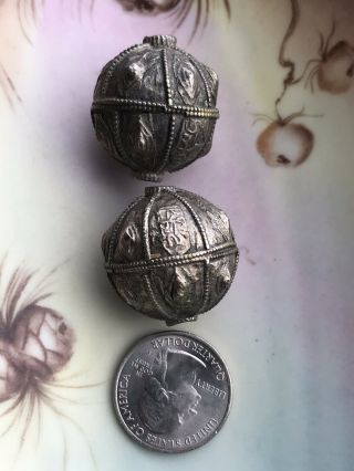 Antique Yemenite Silver Badihi Globe Pendants - 28 mm - Signed - 1900’s 4