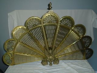 Vintage Brass Victorian Peacock Fan Folding Fireplace Screen