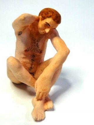 Vintage Artisan Artist Cecil Boyd Nude Miniature Doll Naked Man Sitting Figurine