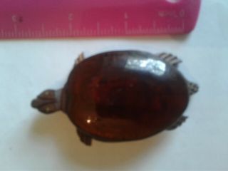 Bakelite And Wood Hand Carved Turtle Brooch.