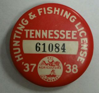Vintage 1937 1938 Tennessee Hunting And Fishing License