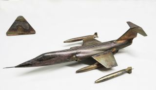 12 " Vintage Lockheed F104 Jet Metal Desk Model Silver Plated Needs Work