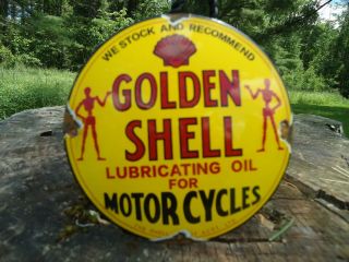 Vintage Shell Oil For Motorcycles Porcelain Gas Station Dome Door Sign