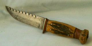 Vintage Union Cutlery Ka Bar Knife Stag Antler Handle Onean Ny 6 1/2 Fixed Blade