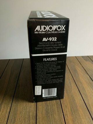 Vintage AUDIOVOX AV - 932 Car AM/FM Radio Stereo Cassette Player SHIPS FAST 2