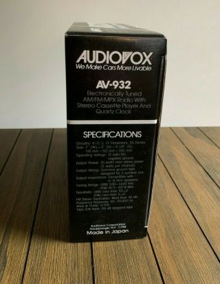 Vintage AUDIOVOX AV - 932 Car AM/FM Radio Stereo Cassette Player SHIPS FAST 3