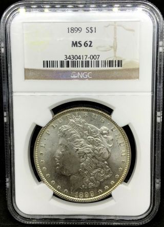 Key Date: 1899 - P Morgan Silver Dollar Ngc Ms 62 Graded -.  Rare