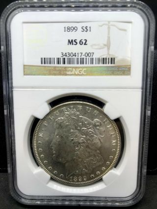 KEY DATE: 1899 - P Morgan Silver Dollar NGC MS 62 GRADED -.  RARE 6