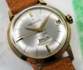 Vintage Helbros Self Winding Day Date.  Silver Dial.