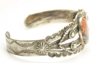 Vintage Navajo Sterling Silver Harvey Stamped Petrified Wood Cuff Bracelet 925 2