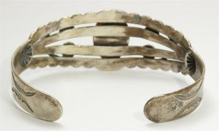 Vintage Navajo Sterling Silver Harvey Stamped Petrified Wood Cuff Bracelet 925 4