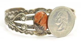 Vintage Navajo Sterling Silver Harvey Stamped Petrified Wood Cuff Bracelet 925 5