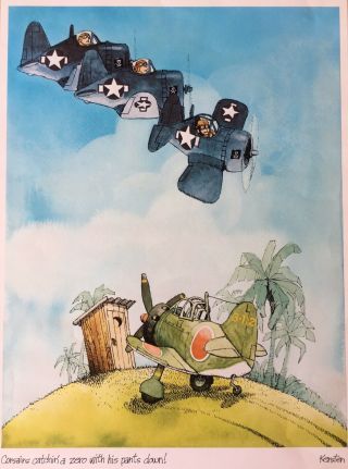Rich Kersten Cartoonist Wwii Corsairs And Zero 1970’s Poster.
