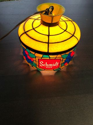 Vintage Schmidts Beer Faux Stained Glass Pool Table Light 1960’s 8x8”