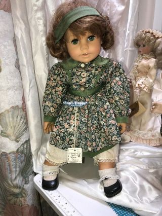 Vintage German Engel Puppe Doll 16” Green Sleep Eyes Fully Jointed Flower Dress