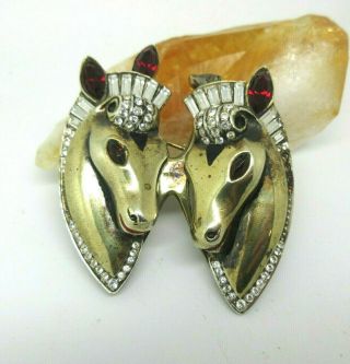 Coro Craft Sterling Gold Vermeil Double Horse Head Duette Pin/ Fur Repair/ Parts