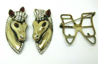 CORO CRAFT Sterling Gold Vermeil DOUBLE HORSE HEAD DUETTE Pin/ Fur Repair/ Parts 2