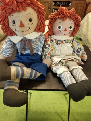 Rare Blue Striped Wartime Georgene Raggedy Ann Silsby and Transition Andy 12