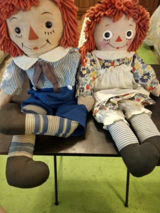 Rare Blue Striped Wartime Georgene Raggedy Ann Silsby And Transition Andy